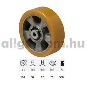   WTAU 1603 6440, Poluretán futófelület, 160 mm átmérő, 500 kg teherbírás, dupla golyós csapágyazás