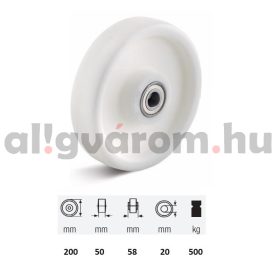   WTPN 2003 6000, (poliamid) műanyag futófelület, 200 mm átmérő, 500 kg teherbírás, golyós csapágyazás